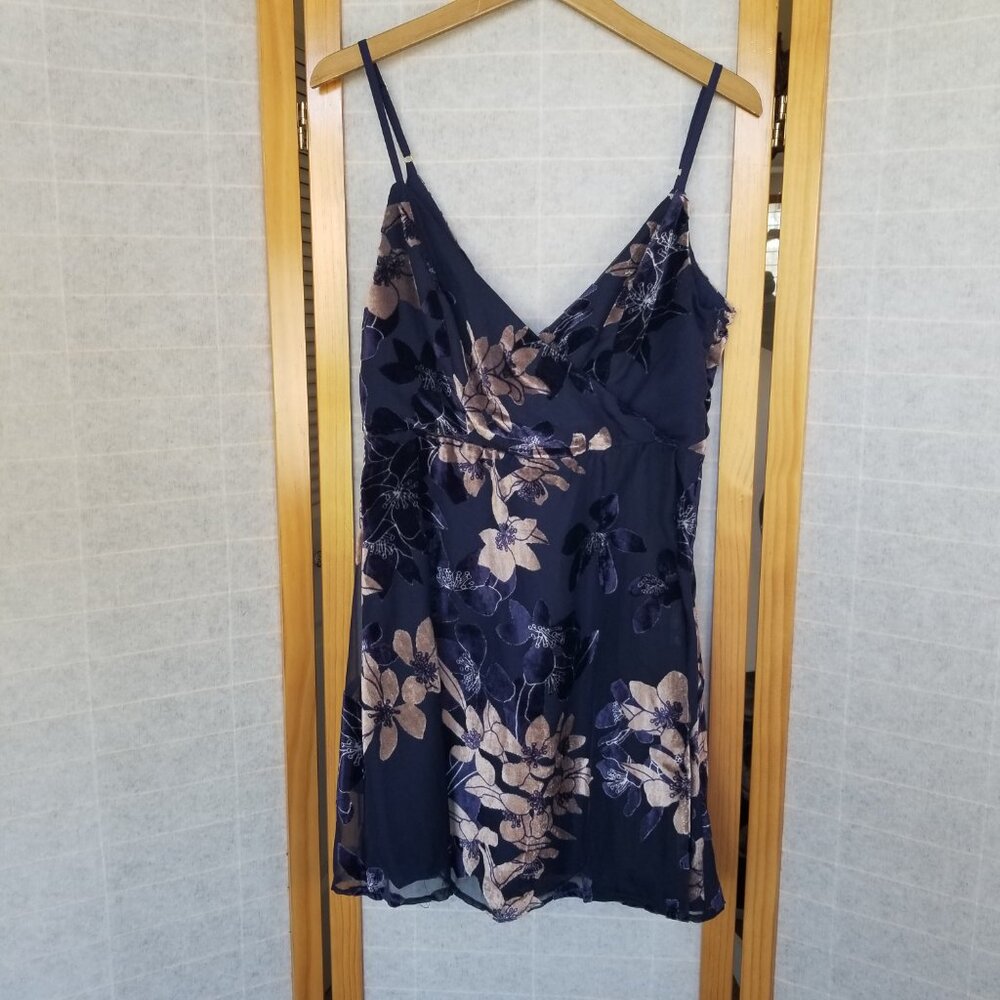 Lulu's At the After Party Mini Dress Floral Velvet Burnout Navy Blue Size Large